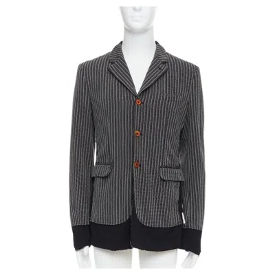 Pre-owned Comme Des Garçons Comme Des Garcons Homme Plus Evergreen Grey Black Striped Layered Blazer M In Gray