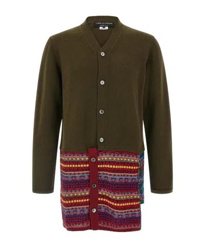 Comme Des Garçons Homme Plus Jacquard Insert Knit Cardigan In Green