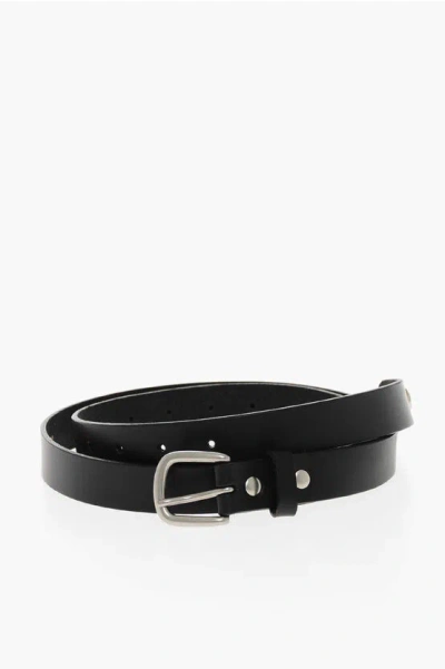 Comme Des Garçons Homme Plus Leather Belt With Jewel 25mm In Black