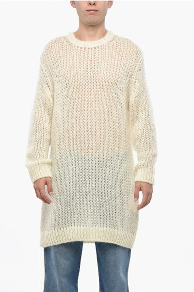 Comme Des Garçons Homme Plus Mohair Blend Knee-length Crew-neck Sweater In Neutral