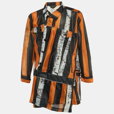 Pre-owned Comme Des Garçons Homme Plus Multicolor Striped Mesh Long Jaacket M