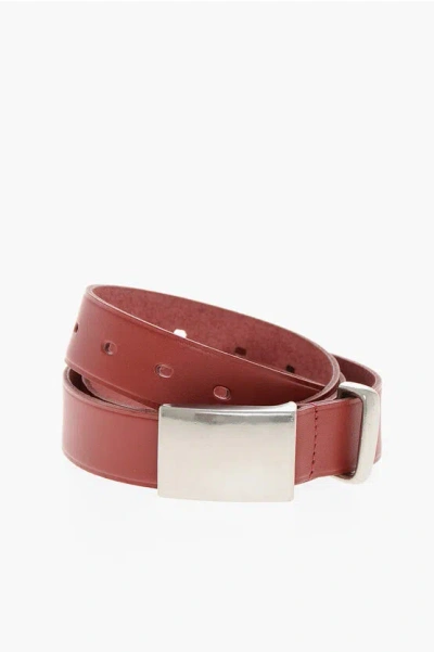Comme Des Garçons Homme Plus Solid Color Leather Belt 30mm In Red