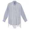 Comme Des Garçons Homme Plus Striped Fringed Shirt In Light Blue Cotton In Blue
