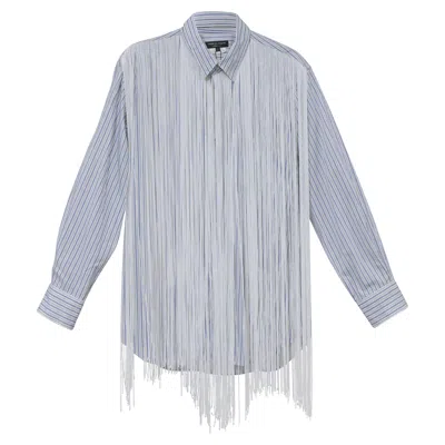 Comme Des Garçons Homme Plus Striped Fringed Shirt In Light Blue Cotton