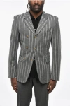 Comme Des Garçons Homme Plus Striped Wool Center Vent Notch Lapel Blazer In Gray