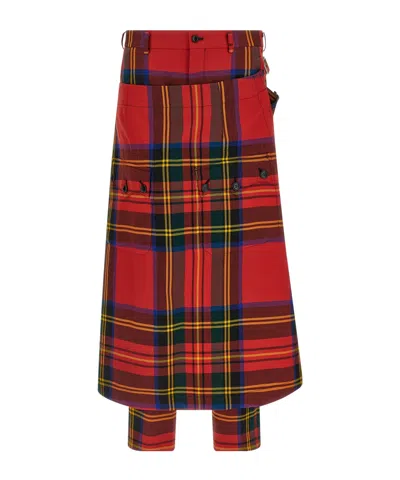 Comme Des Garçons Trousers With Plaid Pattern And Side Pockets In Red