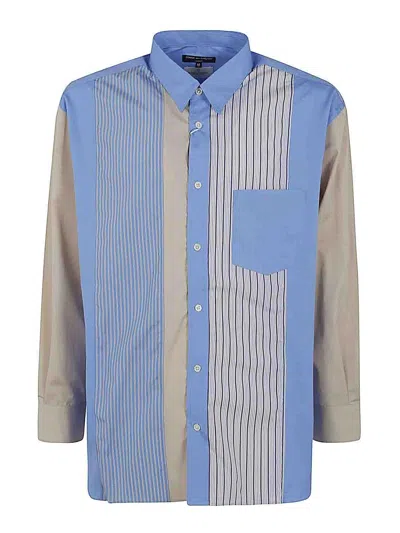 Comme Des Garcons Hommes Plus Striped Shirt With Patch In Blue