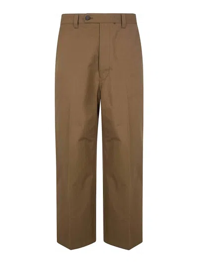 Comme Des Garcons Hommes Plus Cotton Wide Straight Leg Trousers In Brown