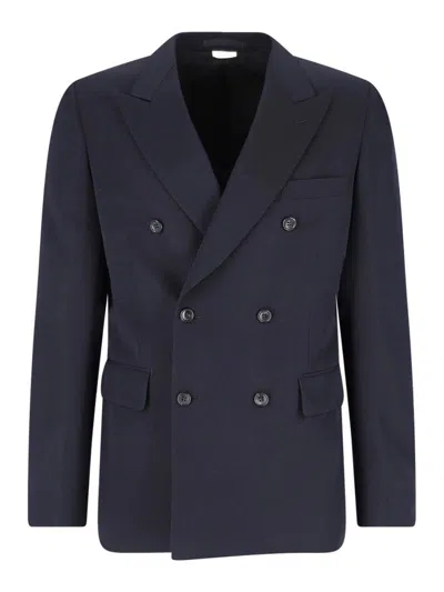 Comme Des Garcons Hommes Plus Double-breasted Blazer In Virgin Wool In Blue