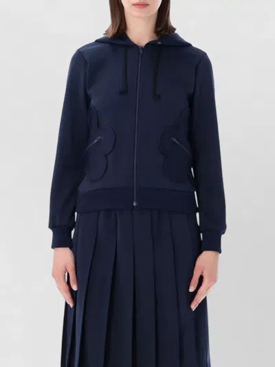 Comme Des Garçons Hooded Fleece Jacket Long Sleeves Ribbed Trims In Blue