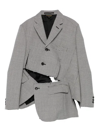 Comme Des Garçons Houndstooth Cut-out Jacket In Gray