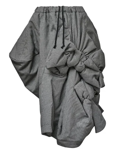 Comme Des Garçons Wool Houndstooth Large Gathered Skirt In Green