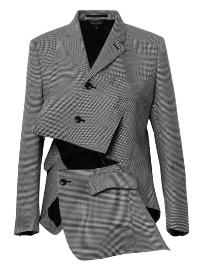 Comme Des Garçons Houndstooth-pattern Cutting-out Jacket In Gray