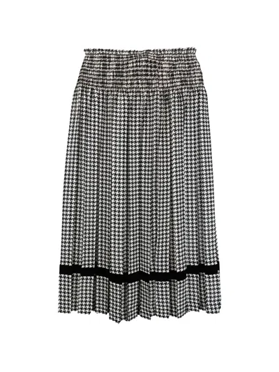 Pre-owned Comme Des Garçons Houndstooth-print Pleated Midi Skirt In Black
