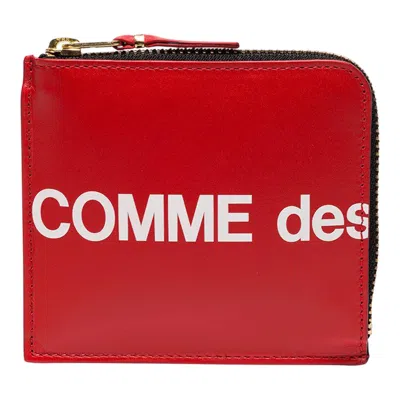 Comme Des Garçons Huge Logo L Zip Wallet In Red