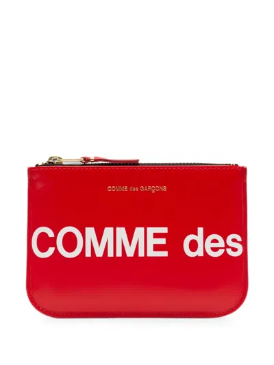 Comme Des Garçons Huge Logo Leather Pouch In Red