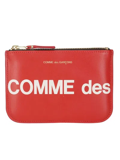 Comme Des Garçons Huge Logo Leather Wallet In Red