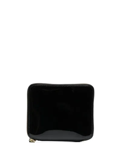 Comme Des Garçons Patent Leather Zipped Wallet In Black