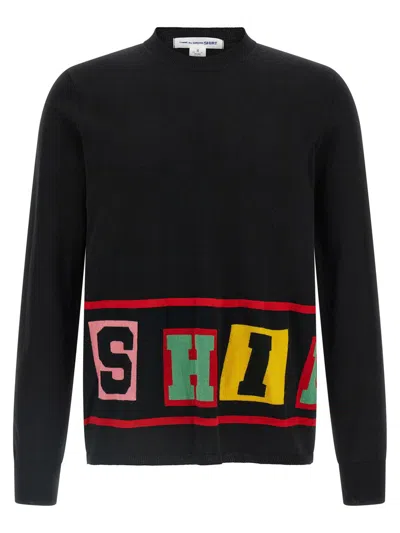 Comme Des Garçons Graphic Design Crew Neck Long Sleeve Sweater In Black