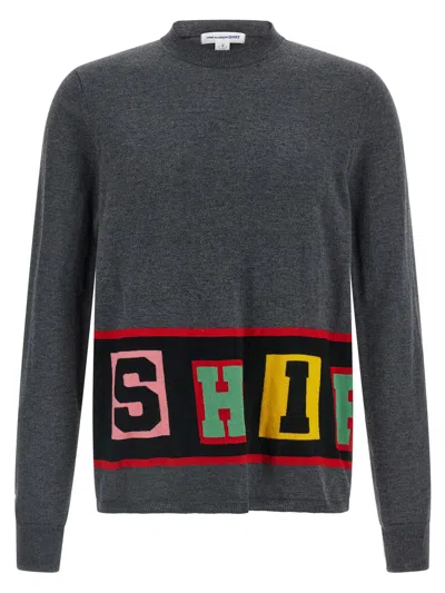 Comme Des Garçons Graphic Design Crew Neck Long Sleeve Sweater In Gray