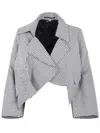 Comme Des Garçons Cropped Checkered Jacket Wide Sleeves In Gray