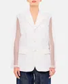 Comme Des Garçons Tulle Blazer Jacket With Micro-flower Overlay In White