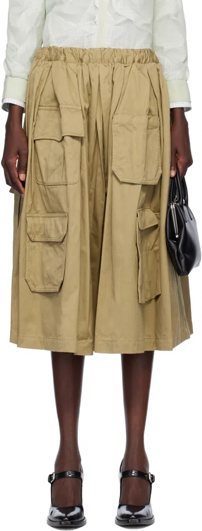 Comme Des Garçons Khaki Cotton Twill Garment Washed Midi Skirt