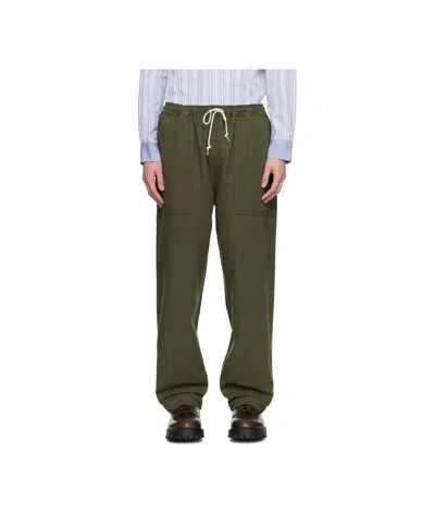 Comme Des Garçons Khaki Linen Herringbone Trousers In Brown