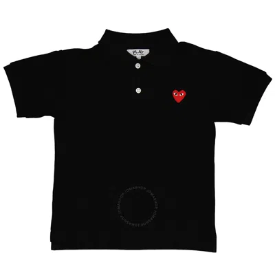 Comme Des Garçons Comme Des Garcons Kids Short Sleeve Embroidered Heart Polo Shirt In Black