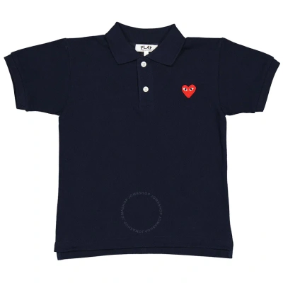 Comme Des Garçons Comme Des Garcons Kids Short Sleeve Embroidered Heart Polo Shirt In Blue