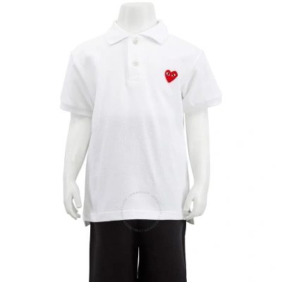 Comme Des Garçons Comme Des Garcons Kids Short Sleeve Embroidered Heart Polo Shirt In White