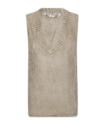 Comme Des Garçons Knitted V-neck Vest In Brown