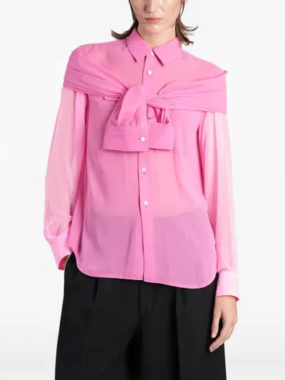 Comme Des Garçons Knotted-detail Long-sleeve Shirt In Pink