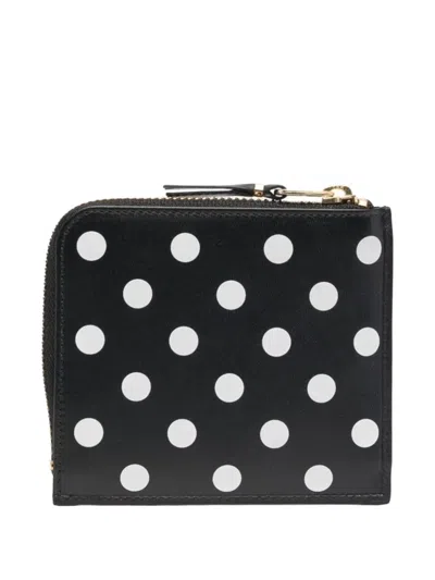 Comme Des Garçons L-shape Polka-dot Zip Wallet In Black