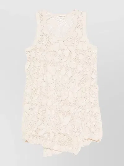 Comme Des Garçons Lace Floral Sleeveless Dress Round Neck In White