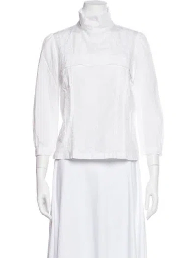 Pre-owned Comme Des Garçons Lace Pattern Turtleneck Blouse In White