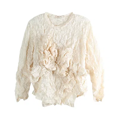 Pre-owned Comme Des Garçons Lace Ruffled T-shirt 'ivory' | Cream | Women's Size M In White