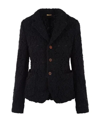 Comme Des Garçons Lace Single-breasted Suit Jacket In Black