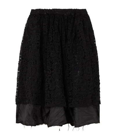 Comme Des Garçons Lace-detail Layered Midi Skirt In Black