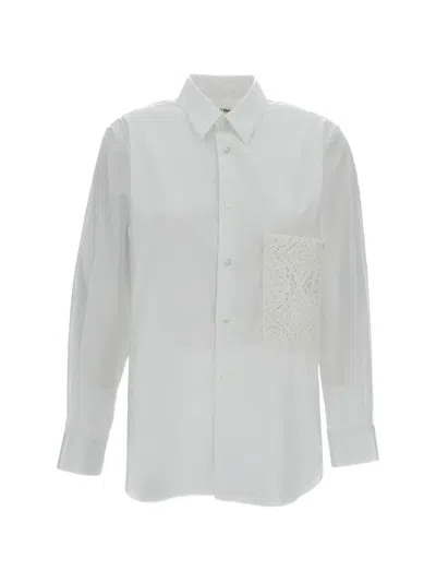 Comme Des Garçons Crochet Pocket Shirt In Cotton Poplin In White