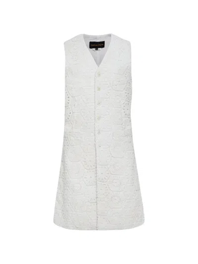 Comme Des Garçons Lace-detail Sleeveless Cotton Coat In White