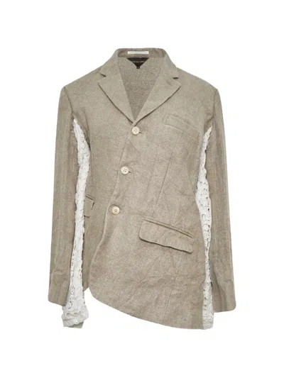 Comme Des Garçons Lace-insert Asymmetric Jacket In Neutral
