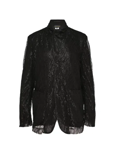 Comme Des Garçons Lace-overlay Layered Blazer In Black