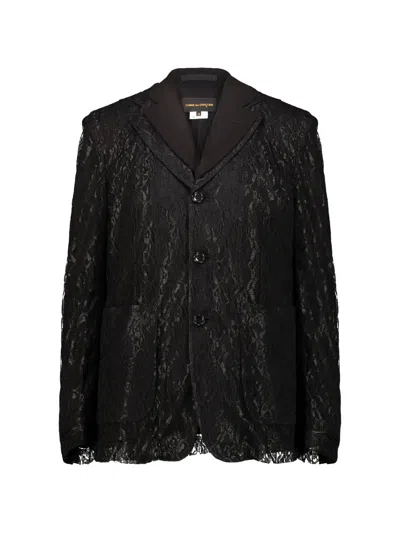 Comme Des Garçons Lace-overlay Layered Blazer In Black