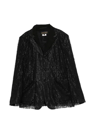 Comme Des Garçons Lace-overlay Notched-lapels Blazer In Black