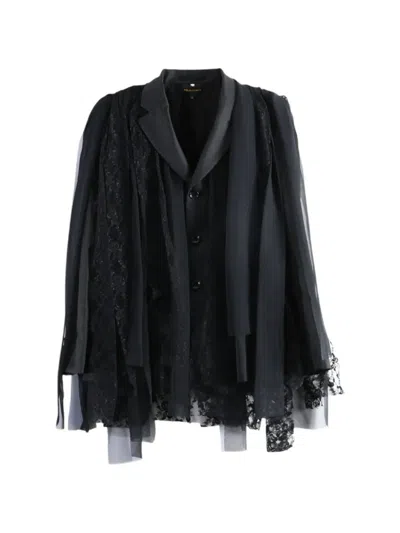 Comme Des Garçons Lace-panelled Draped Jacket In Black