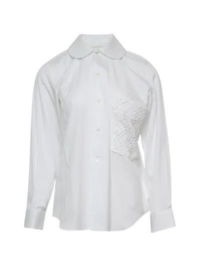 Comme Des Garçons Lace-patch Blouse In White