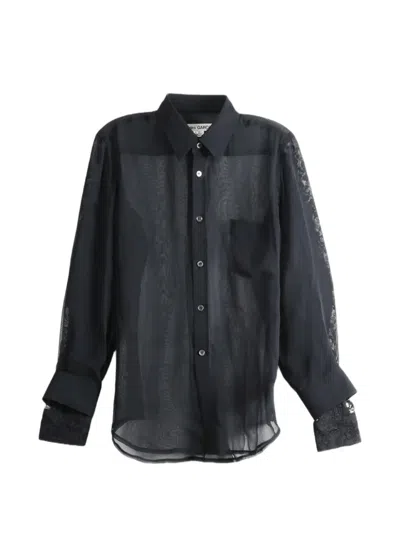 Comme Des Garçons Lace-sleeve Sheer Shirt In Black
