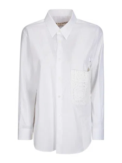 Comme Des Garçons White Lace Applique Pocket Cotton Shirt