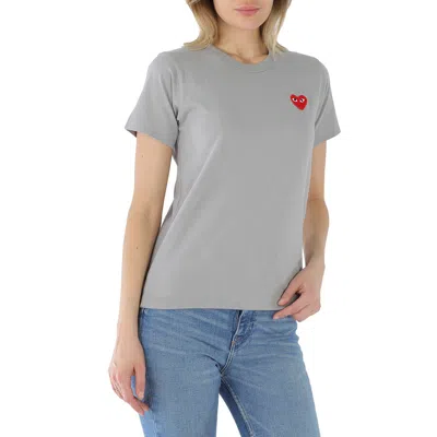 Comme Des Garçons Comme Des Garcons Ladies Heart Embroidered Cotton Jersey T-shirt In Grey